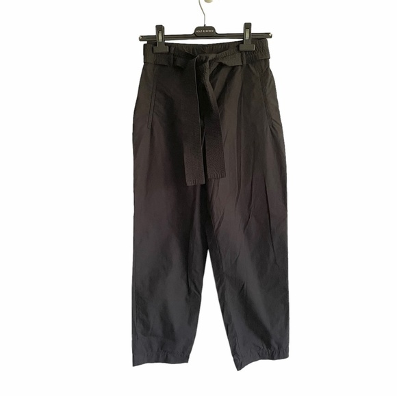 Aritzia Cotton Tie Waist Straight Wide Leg Ankle Pants Black 2 - Picture 1 of 5